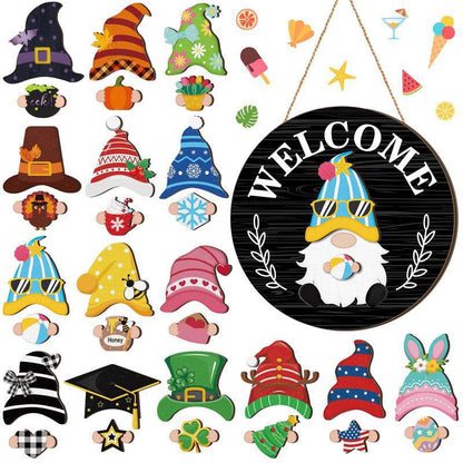 ⏰Cartello di benvenuto intercambiabile con mucca delle Highlands con calamita stagionale, cappelli staccabili, accessori