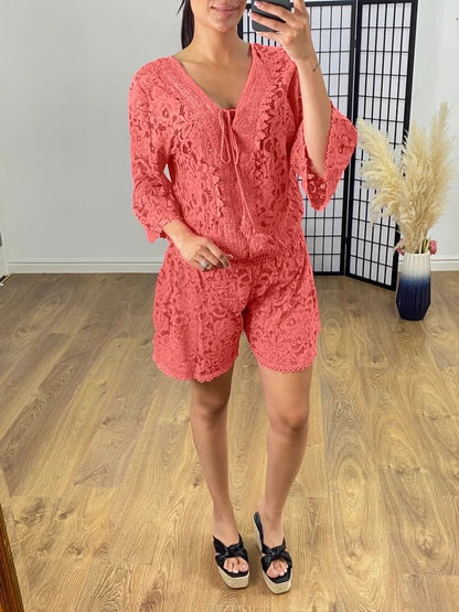 💕Promozione ultimo giorno - 49% DI SCONTO🎁Abito casual corto in pizzo con scollo a V