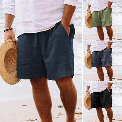 HERREN-STRANDSHORTS AUS BAUMWOLLLEINEN MIT KORDELZUG