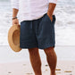 HERREN-STRANDSHORTS AUS BAUMWOLLLEINEN MIT KORDELZUG