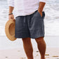 HERREN-STRANDSHORTS AUS BAUMWOLLLEINEN MIT KORDELZUG