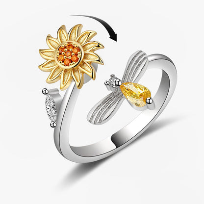 Anello con Girasole e Ape | Argento 925（Biglietto di auguri+scatola regalo）